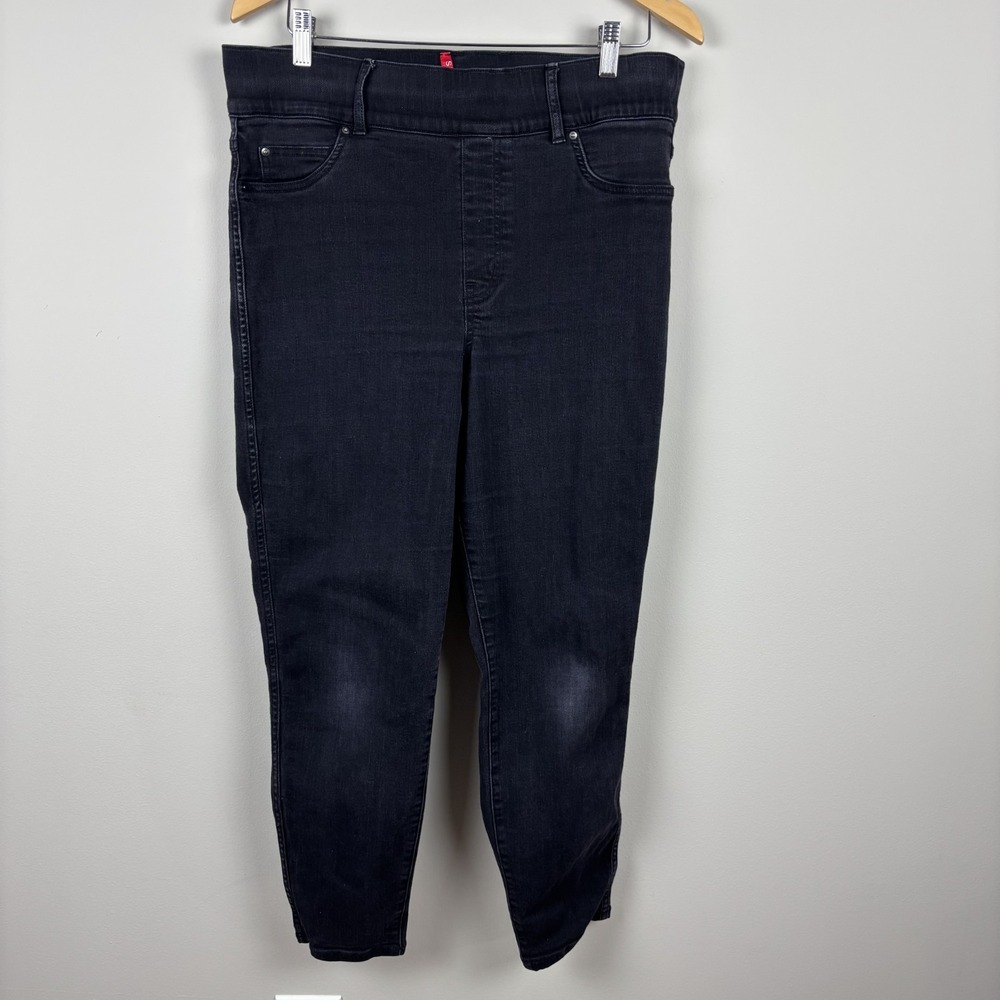 Spanx Jeans Womens 1X Charcoal Black‎ Skinny Ankle Elastic Waist Pull On Stretch